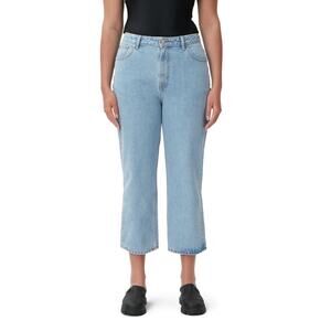 GANNI Womens Misy Cropped Jeans 32 US 14 Light Blue Rigid Denim High Rise NWOT